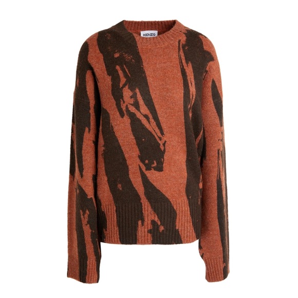 Kenzo Wool Sweater Brown Pleat Camo Jumper Designer Fall Oversized Cozy Chunky - Picture 3 of 12